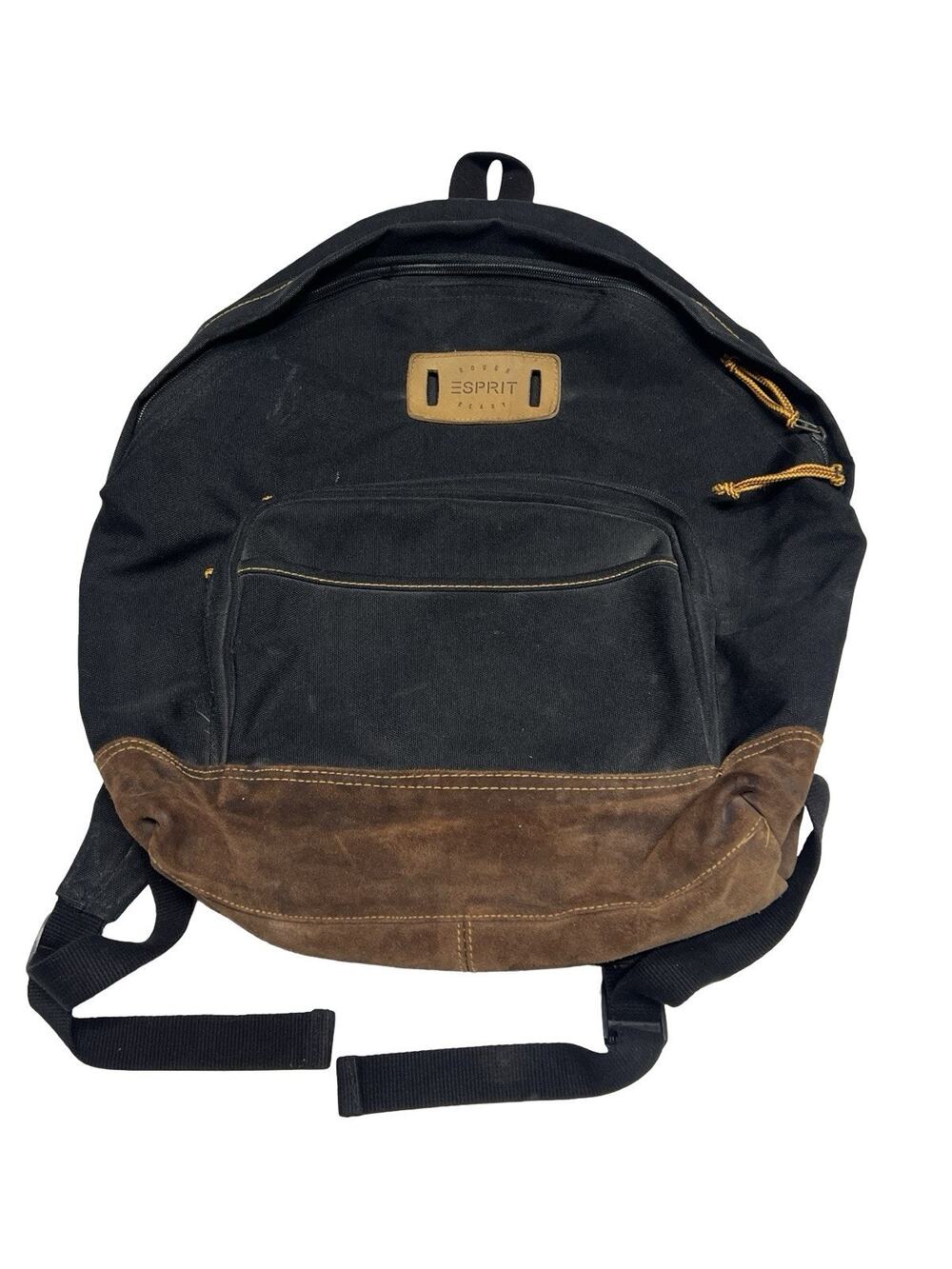 Vintage Esprit Black Brown Suede Bottom Rucksack Backpack Bookbag 1990’s Y2K